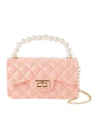 Quilted Texture Jelly Bag with Faux Pearl Handle 