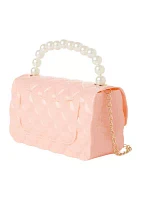 Quilted Texture Jelly Bag with Faux Pearl Handle 