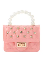 Girls Quilted Small Jelly Handbag with Faux Pearl Handle