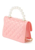 Girls Quilted Small Jelly Handbag with Faux Pearl Handle