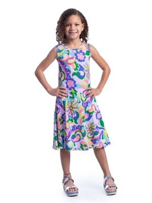 Girls Colorful Floral Sleeveless With Pockets Short Dress