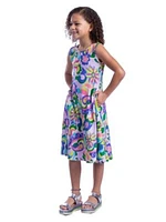 Girls Colorful Floral Sleeveless With Pockets Short Dress