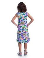 Girls Colorful Floral Sleeveless With Pockets Short Dress