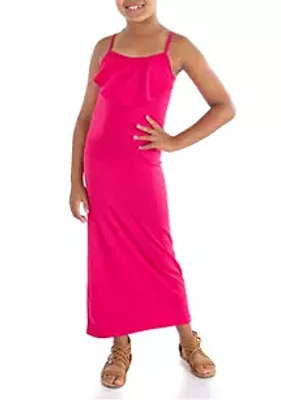 24seven Comfort Apparel Girls Ruffle Spaghetti Strap Maxi Dress