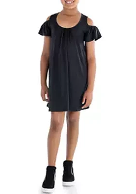 24seven Comfort Apparel Girls Pleated Cold Shoulder Summer Dress