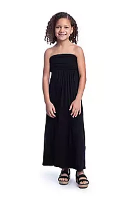 24seven Comfort Apparel Girls Solid Color Strapless Tube Maxi Dress