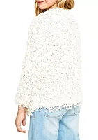 Girls 7-16 Fringe Keyhole Cardigan