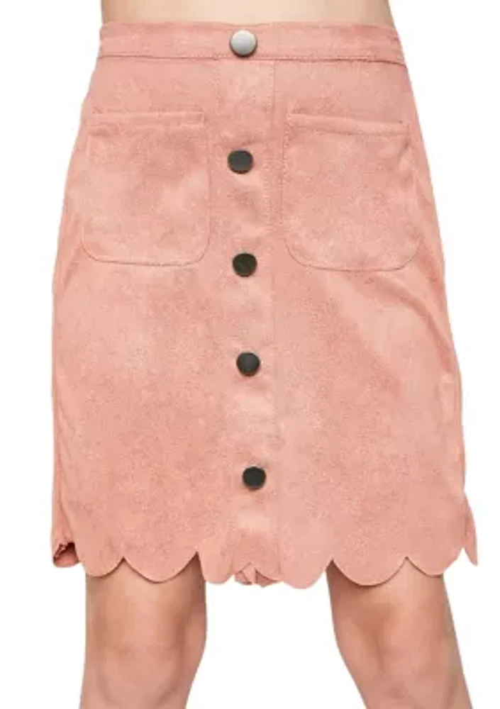 Girls 7-16 Scalloped Hem Faux Suede Skirt