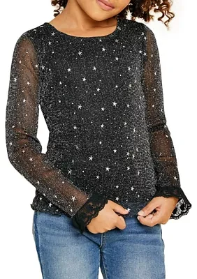 Girls 7-16 Sheer Mesh Sparkle Top