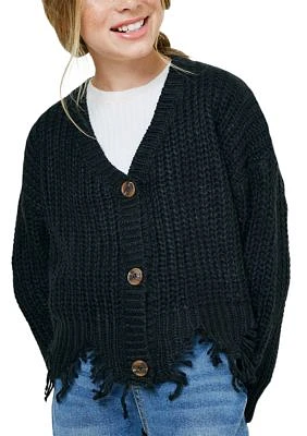 Girls 7-16 Cardigan with Destroyed Hem