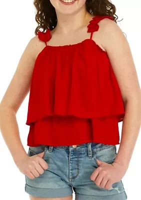 Girls 7-16 Tiered Pleated Strap Tank