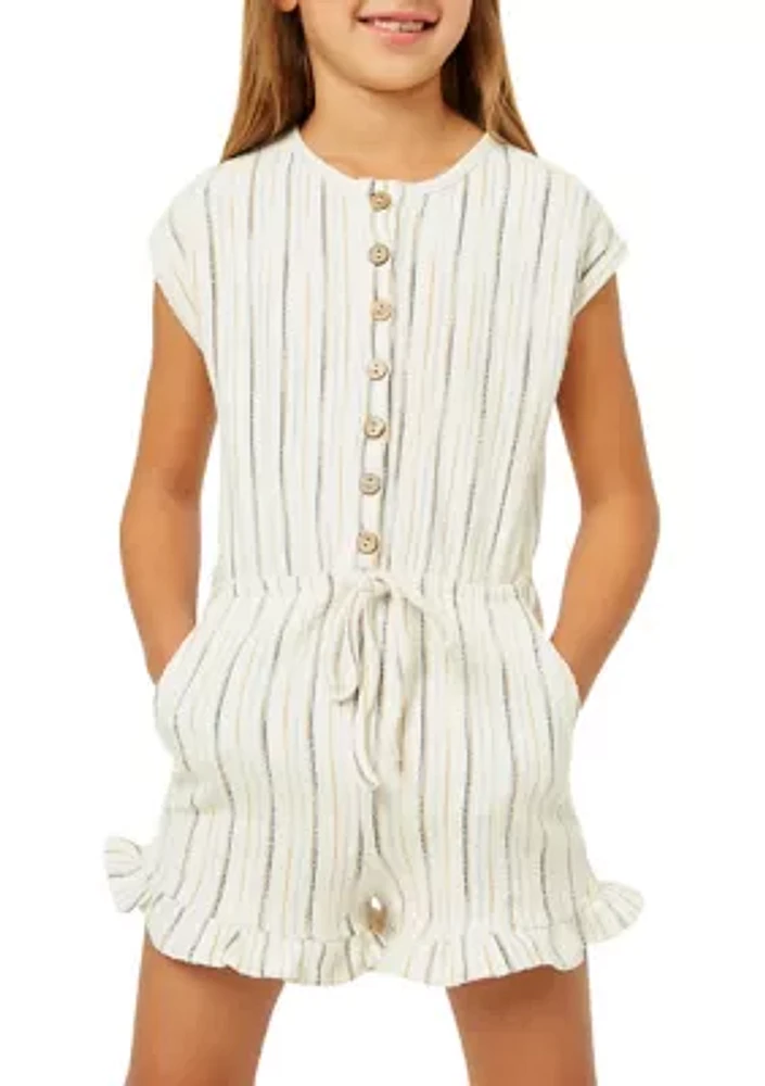 Girls 7-16 Striped Button Down Romper