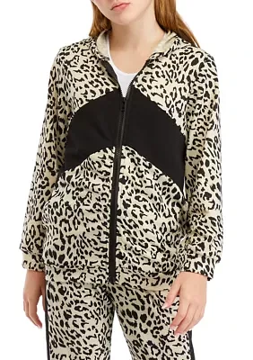 Girls 7-16 Leopard Printed Zip Up Hoodie