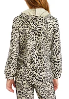 Girls 7-16 Leopard Printed Zip Up Hoodie