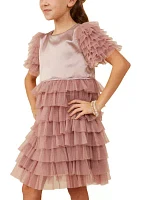 Girls 7-16 Lustrous Tulle Tiered Dress