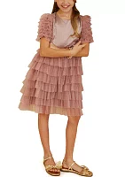 Girls 7-16 Lustrous Tulle Tiered Dress