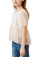 Girls 7-16 Floral Contrast Panel Top