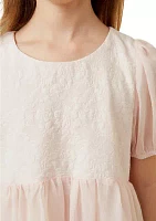 Girls 7-16 Floral Contrast Panel Top