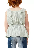 Girls 7-16 Printed Smocked Ruffle Tank Top