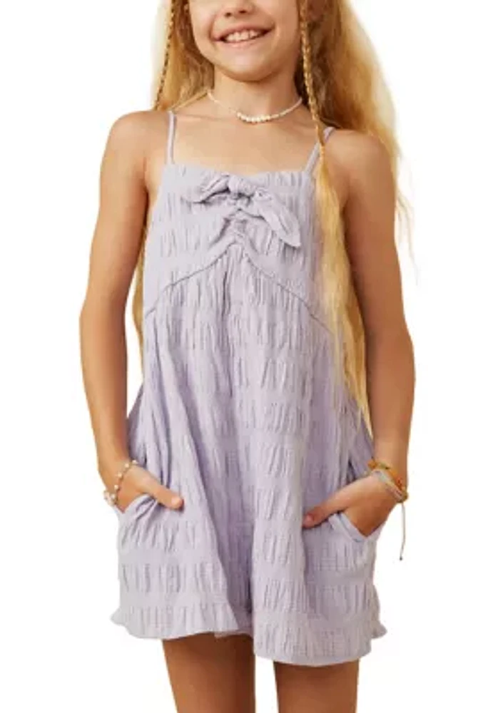 Girls 7-16 Textured Bow Front Tank Romper