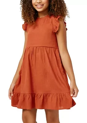 Girls 7-16 Linen Ruffle Dress