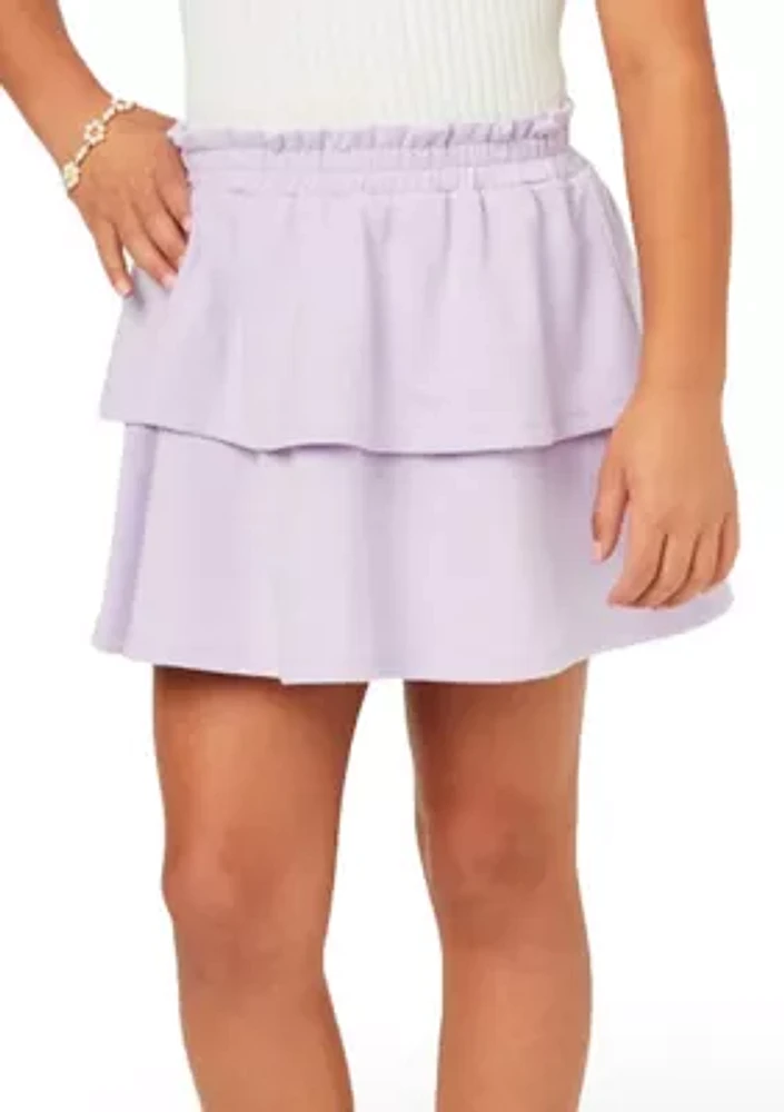 Girls 7-16 French Terry Knit Elastic Waist Layered Skirt