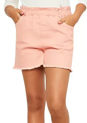 Girls 7-16 Paper Bag Waist Washed Distressed Shorts