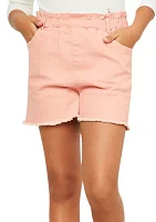 Girls 7-16 Paper Bag Waist Washed Distressed Shorts