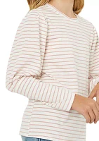 Girls 7-16 Striped Long Sleeve Puff Shoulder T-Shirt