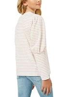 Girls 7-16 Striped Long Sleeve Puff Shoulder T-Shirt