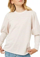 Girls 7-16 Striped Long Sleeve Puff Shoulder T-Shirt