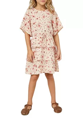 Girls 7-16 Floral Printed Tiered Dress