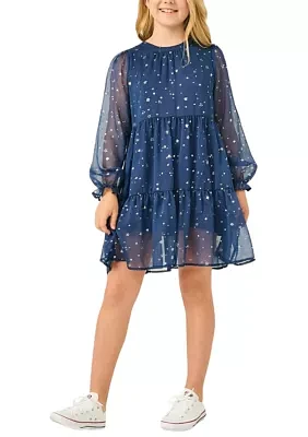 Girls 7-16 Sheer Foil Star Printed Dress