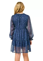 Girls 7-16 Sheer Foil Star Printed Dress