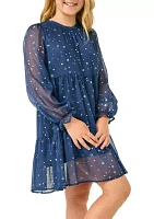 Girls 7-16 Sheer Foil Star Printed Dress