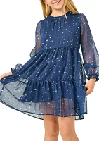 Girls 7-16 Sheer Foil Star Printed Dress