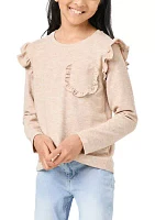 Girls 7-16 Ruffled Long Sleeve Pocket Top