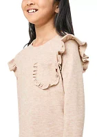 Girls 7-16 Ruffled Long Sleeve Pocket Top