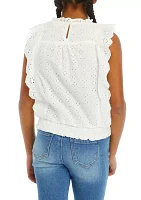 Girls 7-16  Eyelet Ruffled Sleeveless Top