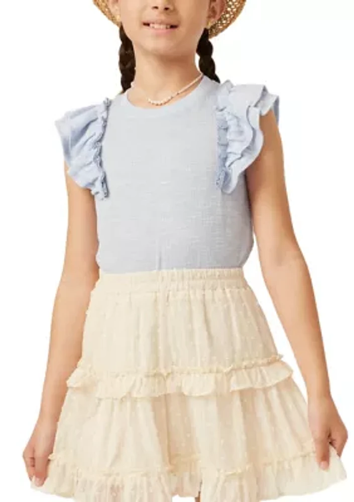 Girls 7-16 Marled Textured Ruffle Rib Knit Tank Top