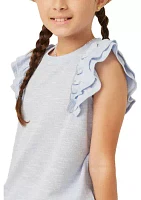 Girls 7-16 Marled Textured Ruffle Rib Knit Tank Top