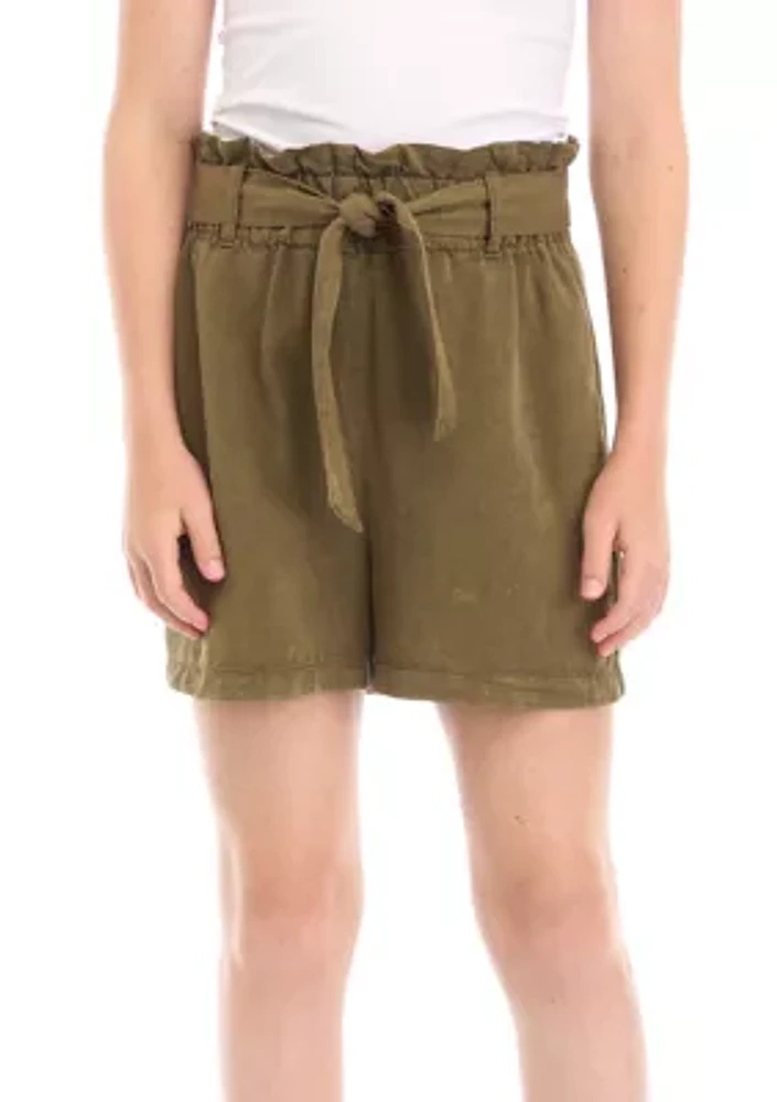 Girls 7-16 Garment Dyed Tencel Paper Bag Shorts