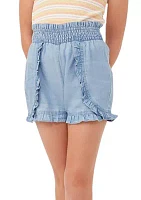 Girls 7-16 Smocked Waist Ruffle Shorts