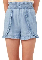 Girls 7-16 Smocked Waist Ruffle Shorts