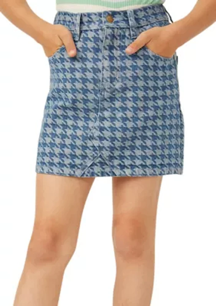 Girls 7-16 Houndstooth Print Denim Skirt