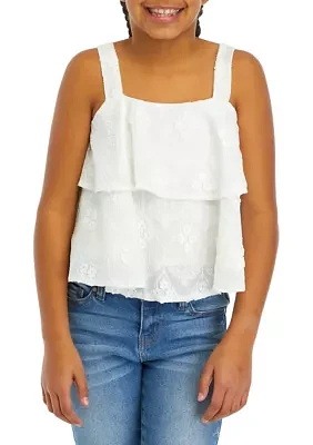 Girls 7-16 Floral Eyelet Tiered Tank