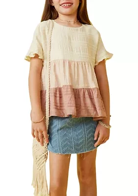 Girls 7-16 Textured Stripe Color Blocked Top