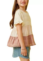 Girls 7-16 Textured Stripe Color Blocked Top