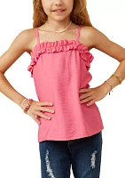 Girls 7-16 Textured Exaggerated Ruffle Cami Tank Top