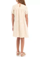 Girls 7-16 Monochromatic Botanical Textured Puff Sleeve Dress